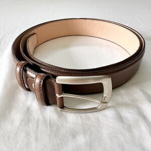 Vera Pelle Genuine Leather Mens Belt Brown Made in Italy Classic Silver Buckle